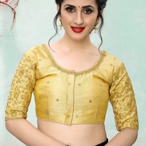 Lady Wear Beige & Gold Colored Beautiful Readymade Silk Saree Blouse