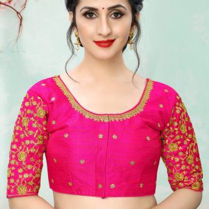 Lady Wear Pink & Gold Colored Beautiful Readymade Silk Saree Blouse