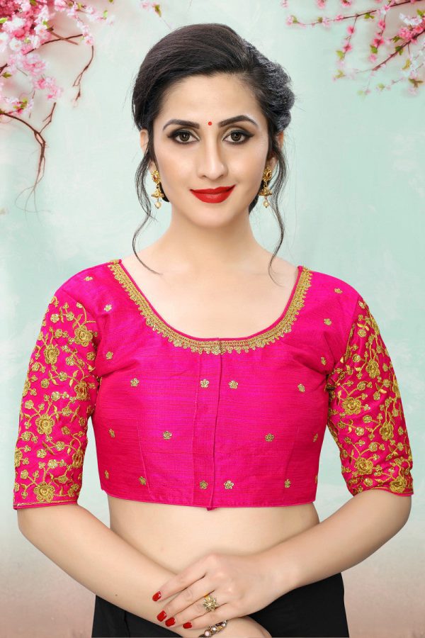 Lady Wear Pink & Gold Colored Beautiful Readymade Silk Saree Blouse