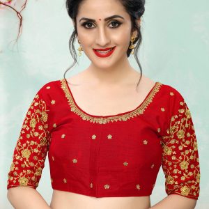 Lady Wear Red & Gold Colored Beautiful Readymade Silk Saree Blouse