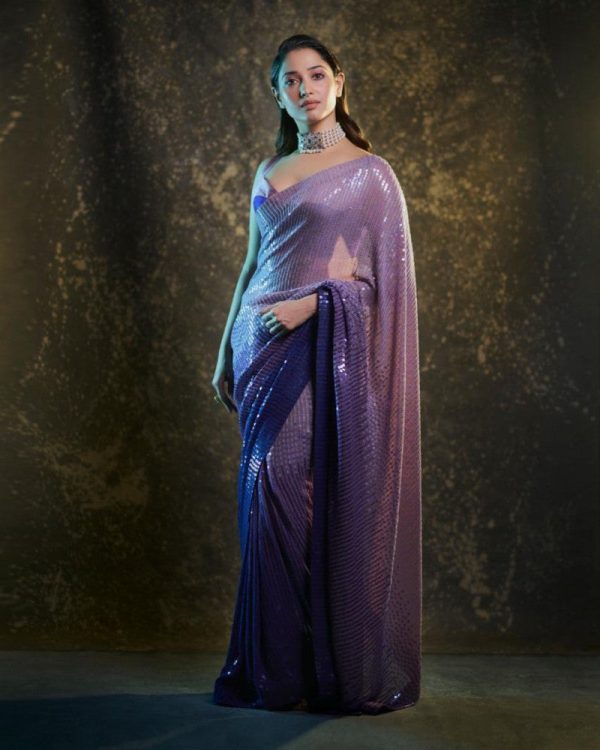Bollywood Stunning Designer Laxuriant Purple Sequin Saree