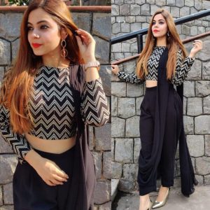 Mesmeric Lady Wear Classy Black Dhoti Saree With Beautiful Blouse Piece