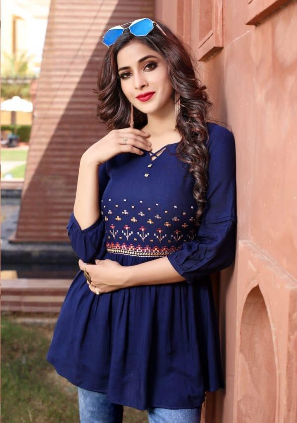 Lady Wear Cotton Blend Blue Fully Stitched Classy Top