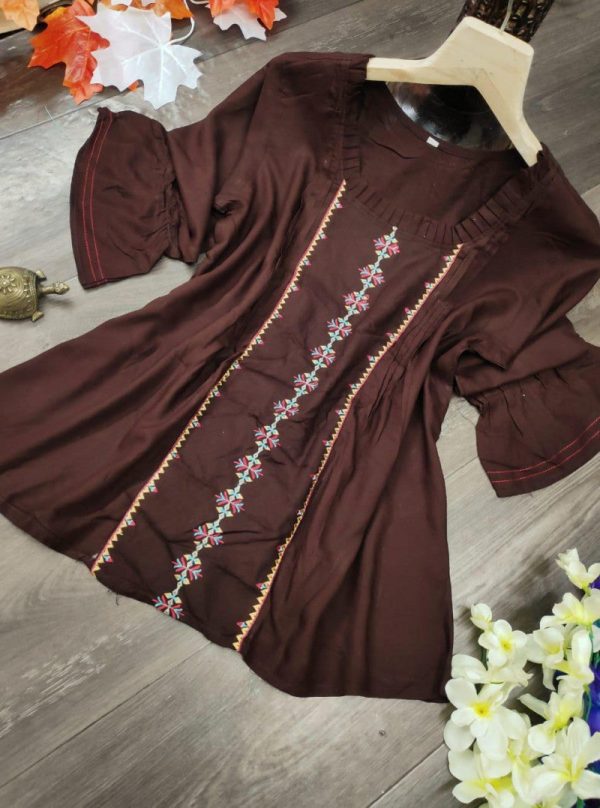 Brown Color Embroidery Work Classy Top