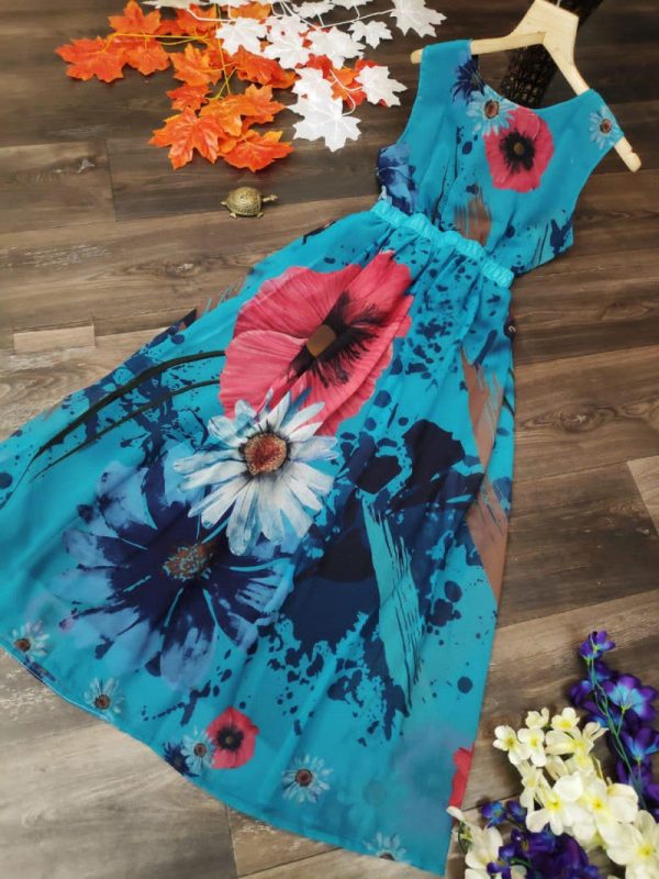 Classy Printed Sky Blue Color Kurti