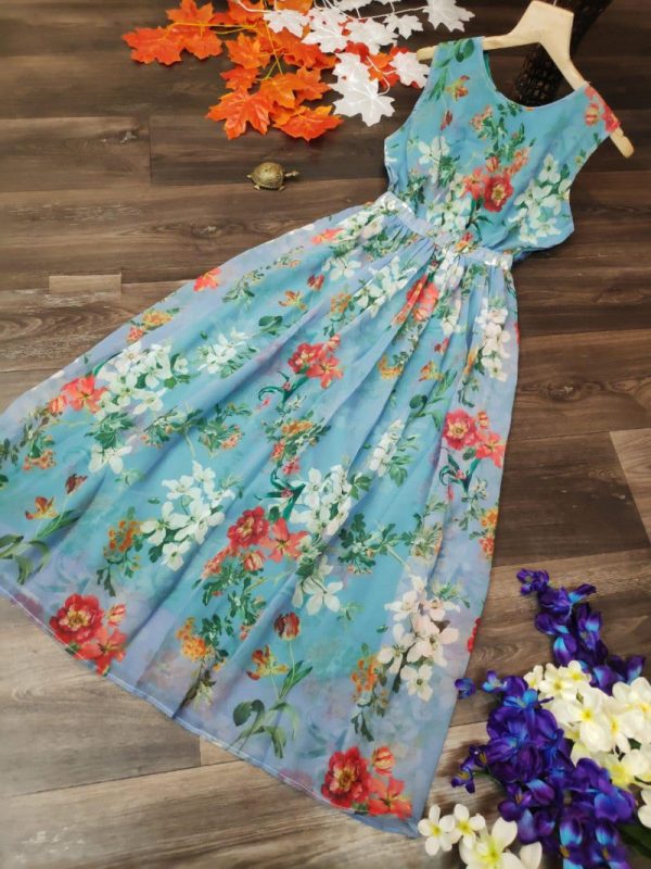 Blue Color Flower Printed Kurti