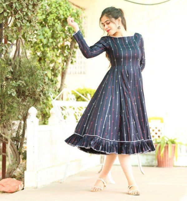Trending Arrival Cotton Blend Printed Black Kurti