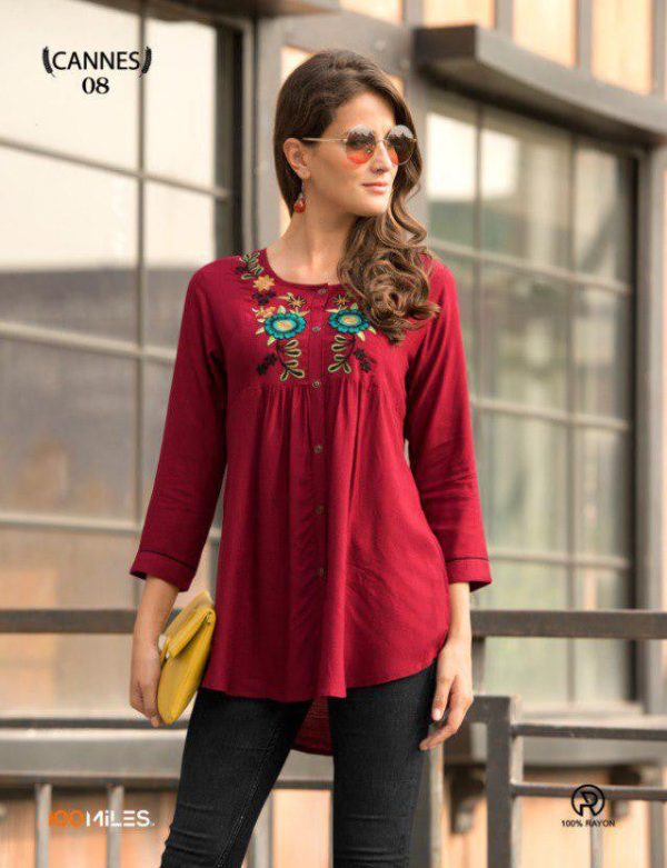 Classic Cotton Blend Embroidery Work Red Color Top