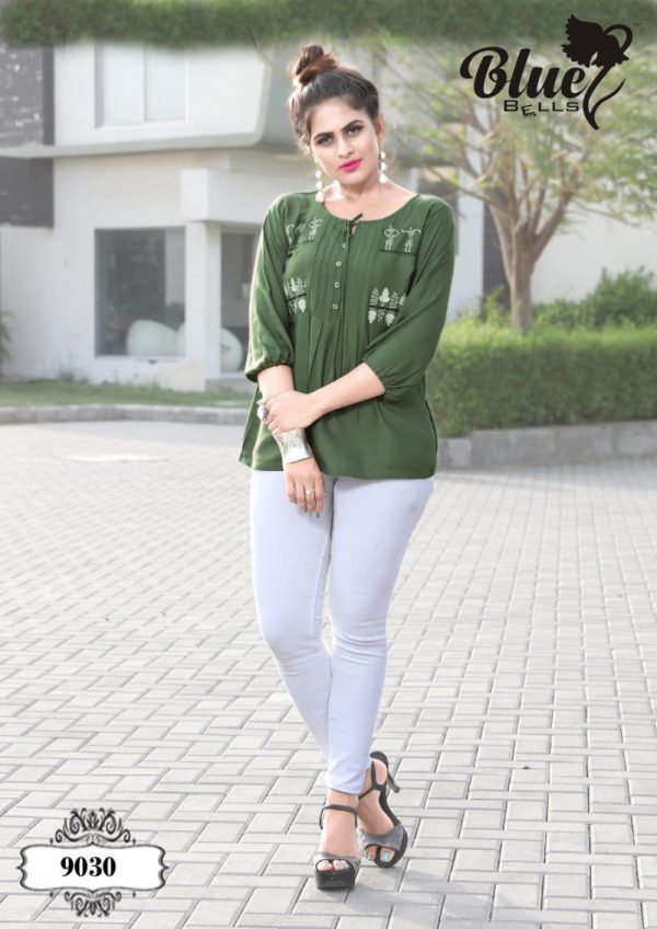 Classic Cotton Blend Embroidery Work Green Color Top