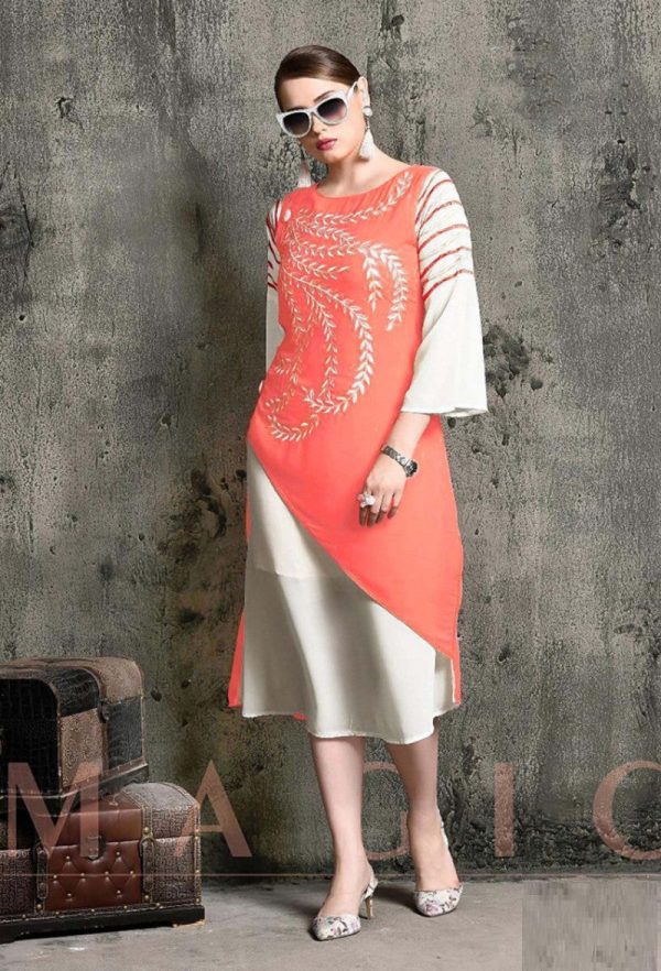 Trending Arrival Heavy Faux Gerogette Peach Color Lovable Kurti