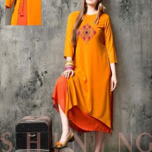 Trending Arrival Heavy Faux Gerogette Yellow Color Lovable Kurti