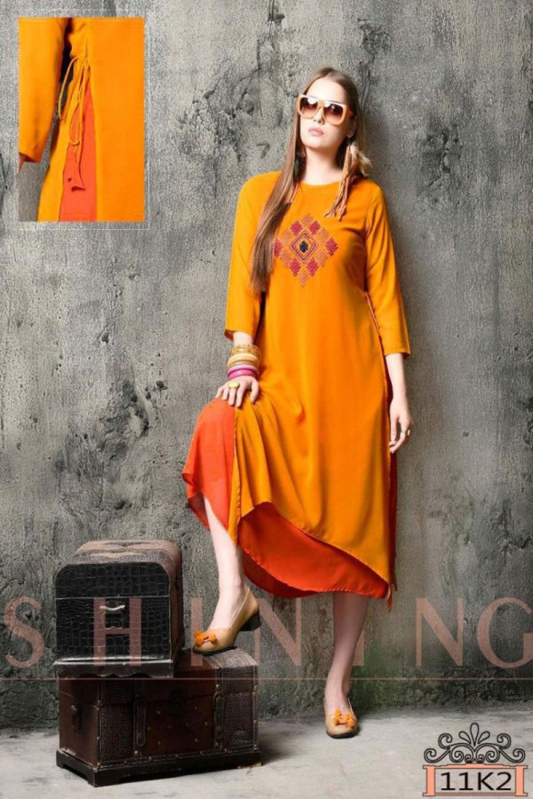 Trending Arrival Heavy Faux Gerogette Yellow Color Lovable Kurti