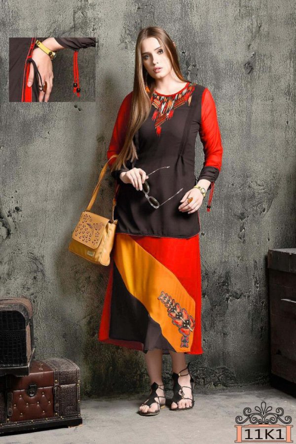 Trending Arrival Heavy Faux Gerogette Mutli Color Lovable Kurti