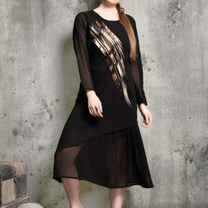 Trending Arrival Heavy Faux Gerogette Black Color Lovable Kurti