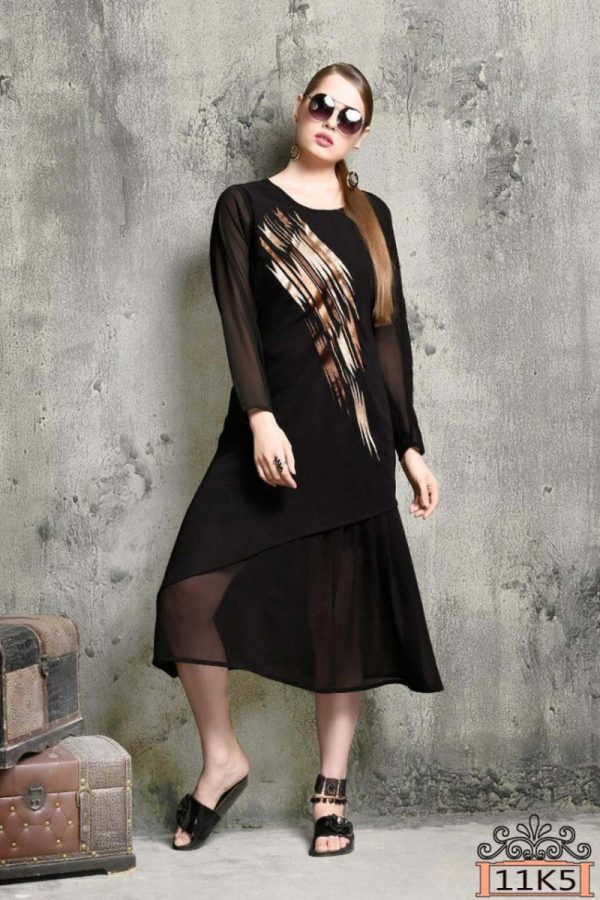 Trending Arrival Heavy Faux Gerogette Black Color Lovable Kurti