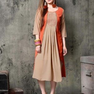 Trending Arrival Heavy Faux Gerogette Beige Color Lovable Kurti