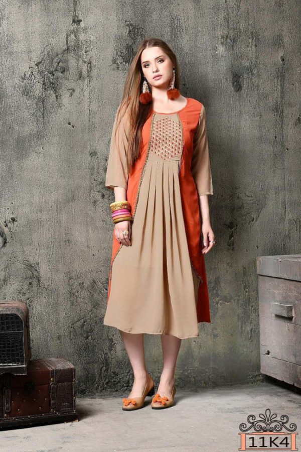 Trending Arrival Heavy Faux Gerogette Beige Color Lovable Kurti