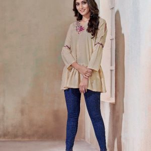 Stunning Cotton Blend Emboidery Work Beige Color Classy Top