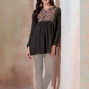 Stunning Cotton Blend Emboidery Work Grey Color Classy Top