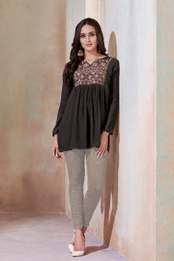 Stunning Cotton Blend Emboidery Work Grey Color Classy Top