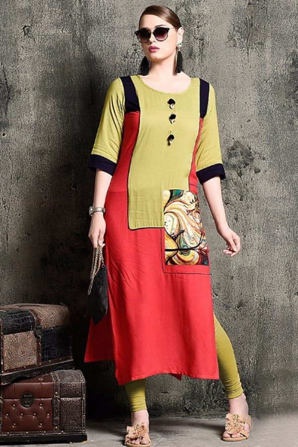 Classy Red  Cotton Blend Print Lovable Kurti