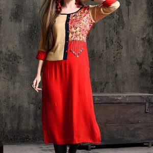 Lady Wear Classy Red  Cotton Blend Print Lovable Kurti