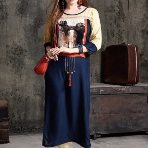 Blue Cotton Blend Printed Lovable Kurti