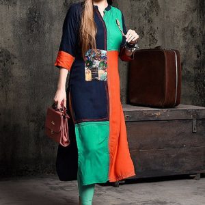 Orange Cotton Blend Printed Lovable Kurti