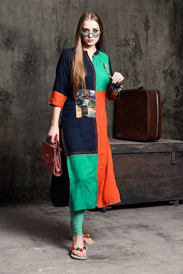 Orange Cotton Blend Printed Lovable Kurti