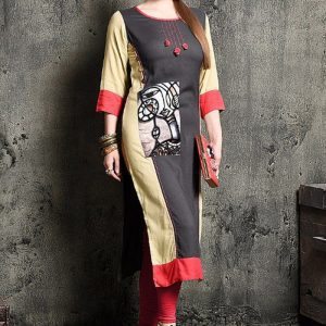 Grey Cotton Blend Printed Lovable Kurti