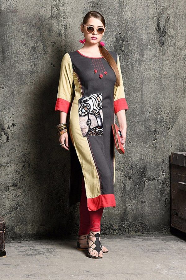 Grey Cotton Blend Printed Lovable Kurti