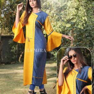 Yellow Cotton Blend Printed Lovable Kurti