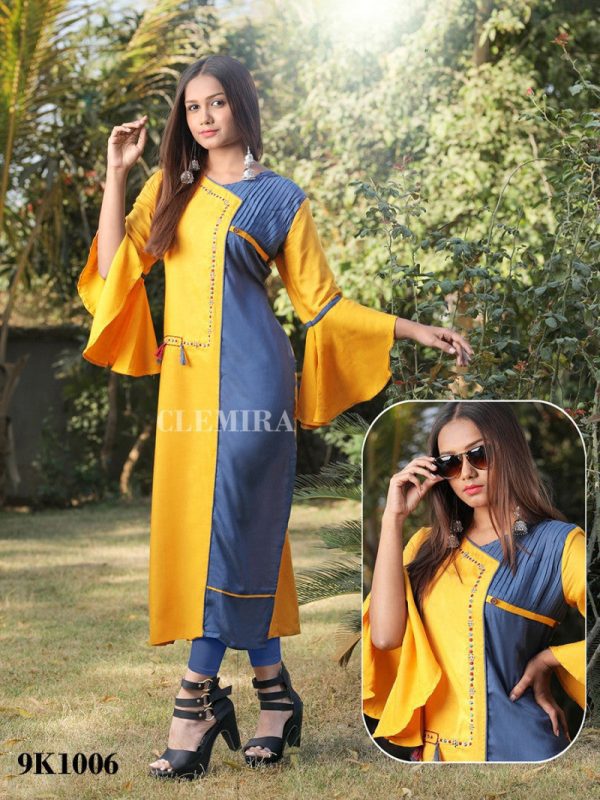 Yellow Cotton Blend Printed Lovable Kurti