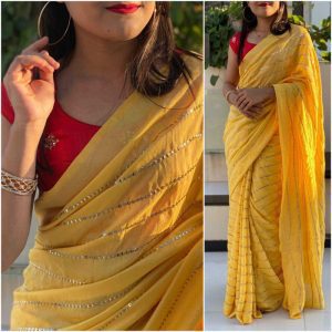Desiring Yellow Color Lovable Embroidery Work Saree