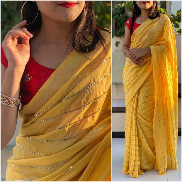 Desiring Yellow Color Lovable Embroidery Work Saree