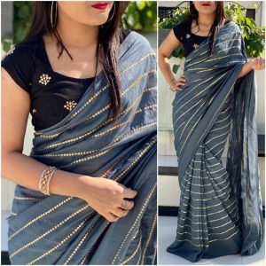 Classy Wear Grey Color Lovable Silk Saree