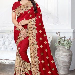 Lovable Red Color Embroidery Work Saree