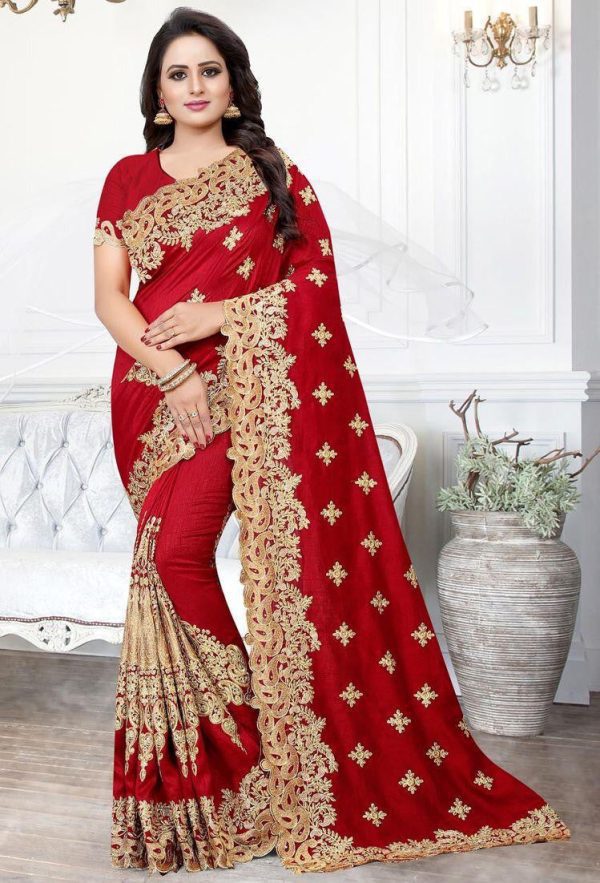 Lovable Red Color Embroidery Work Saree