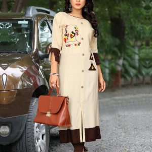 Lady Wear Cream Color Beautiful Kurti