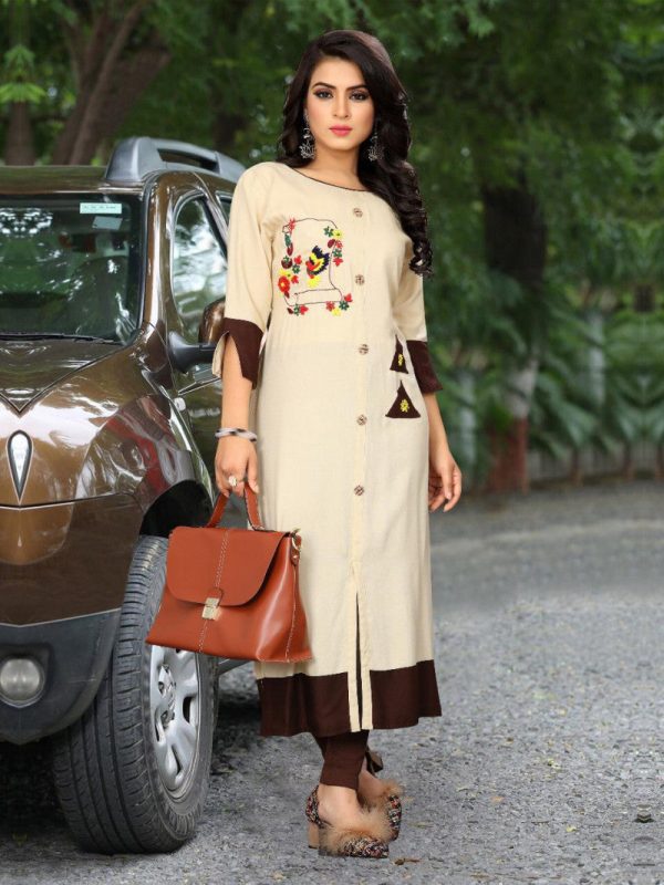 Lady Wear Cream Color Beautiful Kurti
