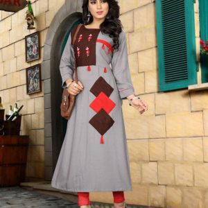 Trending Wear Lady Wear Cotton Blend Grey Color Kurti