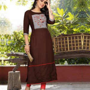 Trending Wear Wine Color Cotton Blend Kurti