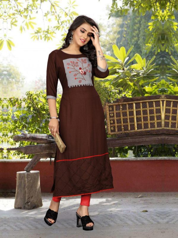 Trending Wear Wine Color Cotton Blend Kurti