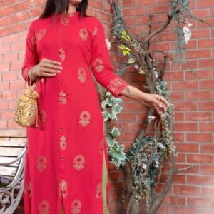 Classy  Pink Colour Colour Cotton Blend Kurti With Lehenga