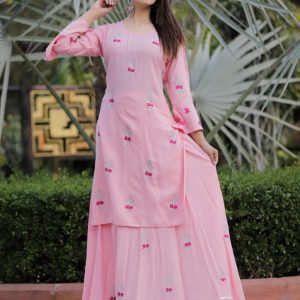 Wedding Wear  Pink Colour Cotton Blend Kurti With Lehenga