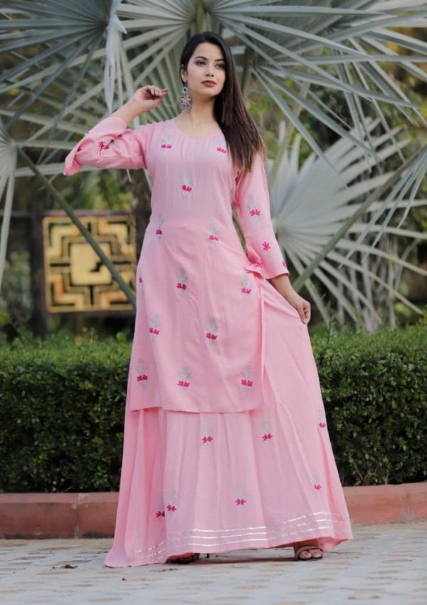 Wedding Wear  Pink Colour Cotton Blend Kurti With Lehenga
