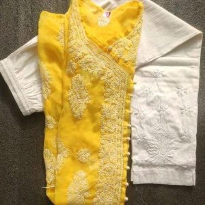 Glossy Yellow Colour Kurti Palazzo Set