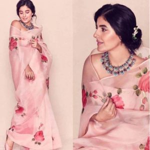 Captivating Wear  Organza Silk Peach Digital Printed Saree