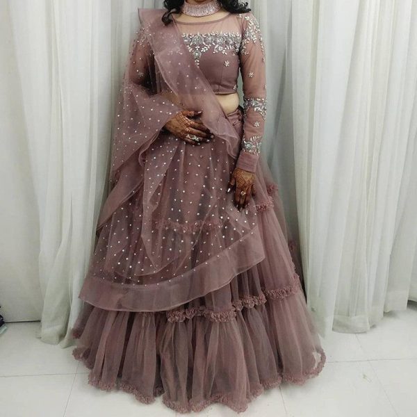 Stylish Peach Color Soft Net Ruffle Lehenga Choli