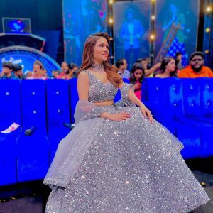 Sonu Kakkar Wear Grey Color Sequence Lehenga Choli